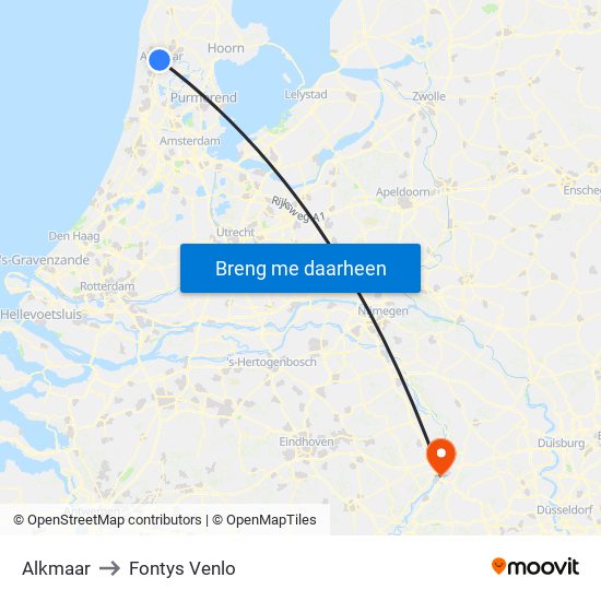 Alkmaar to Fontys Venlo map