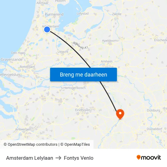 Amsterdam Lelylaan to Fontys Venlo map