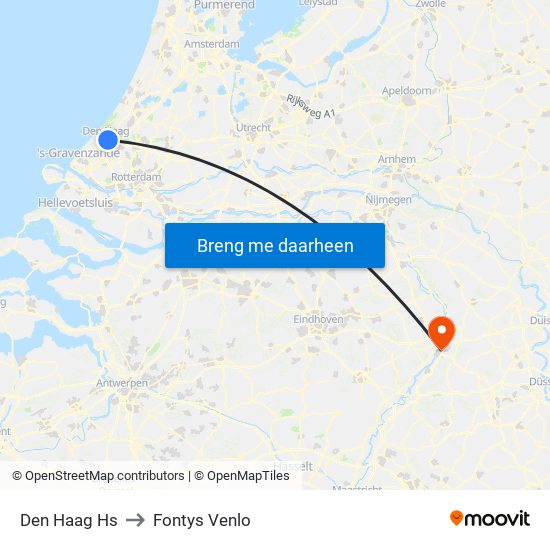 Den Haag Hs to Fontys Venlo map