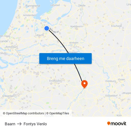 Baarn to Fontys Venlo map