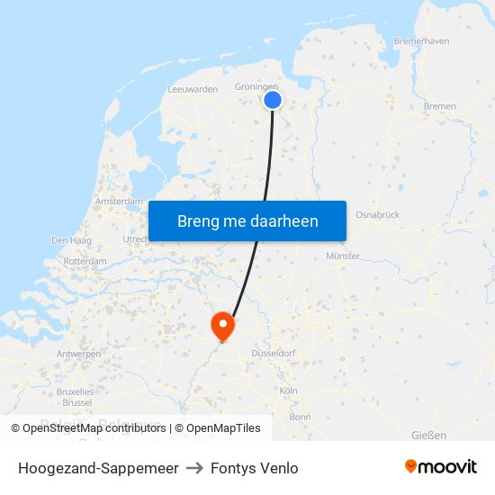 Hoogezand-Sappemeer to Fontys Venlo map