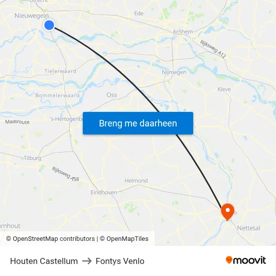 Houten Castellum to Fontys Venlo map