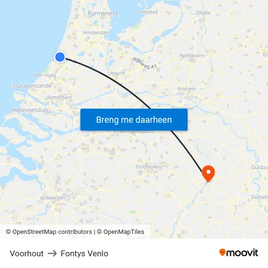 Voorhout to Fontys Venlo map