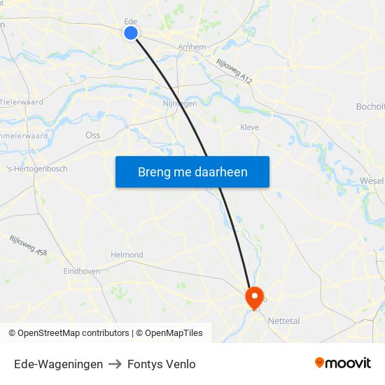 Ede-Wageningen to Fontys Venlo map