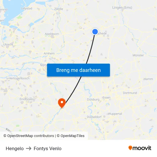 Hengelo to Fontys Venlo map
