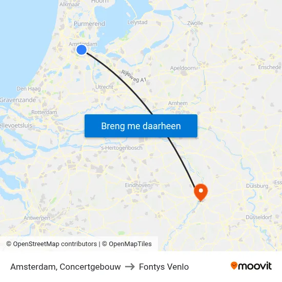 Amsterdam, Concertgebouw to Fontys Venlo map