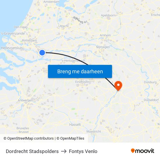 Dordrecht Stadspolders to Fontys Venlo map