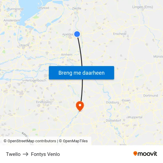 Twello to Fontys Venlo map