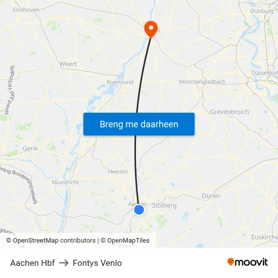 Aachen Hbf to Fontys Venlo map