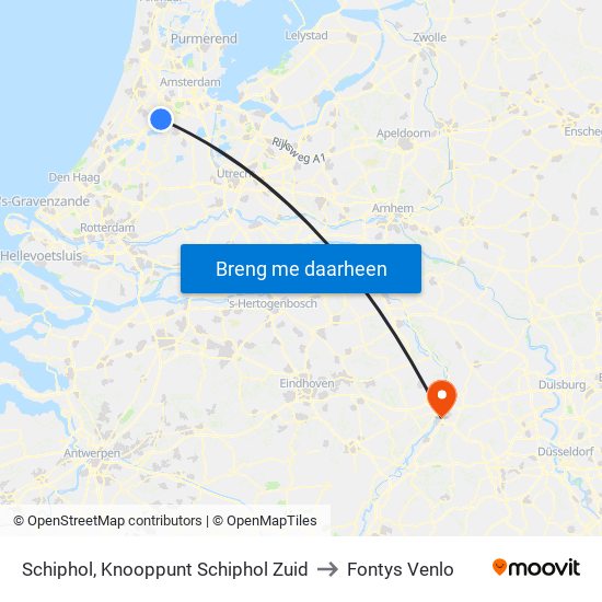 Schiphol, Knooppunt Schiphol Zuid to Fontys Venlo map