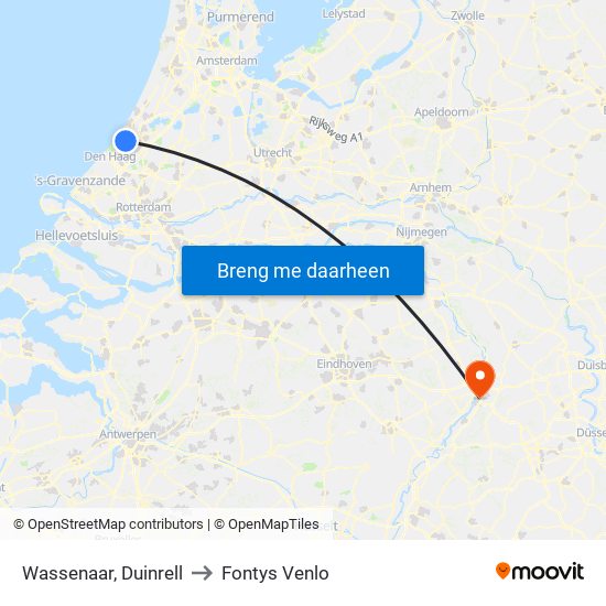 Wassenaar, Duinrell to Fontys Venlo map