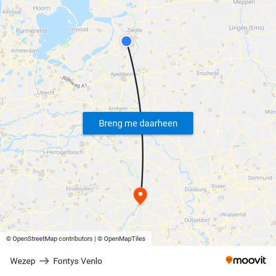 Wezep to Fontys Venlo map