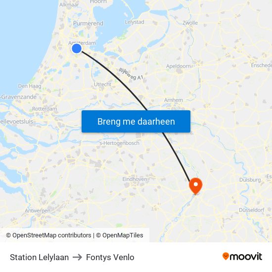 Station Lelylaan to Fontys Venlo map