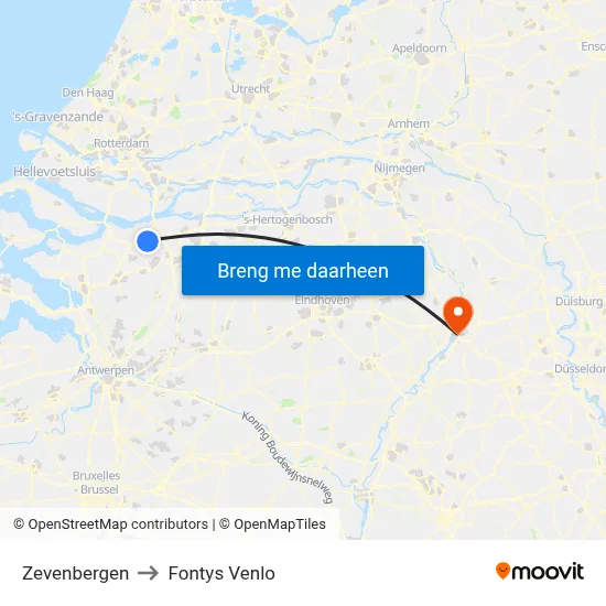 Zevenbergen to Fontys Venlo map