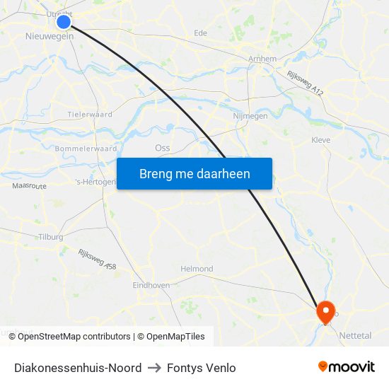 Diakonessenhuis-Noord to Fontys Venlo map