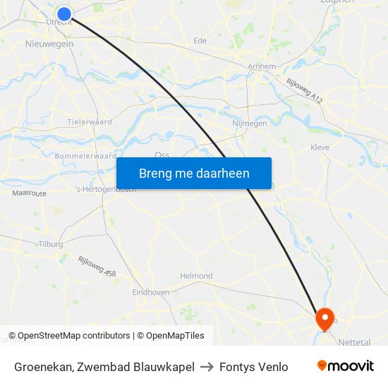 Groenekan, Zwembad Blauwkapel to Fontys Venlo map