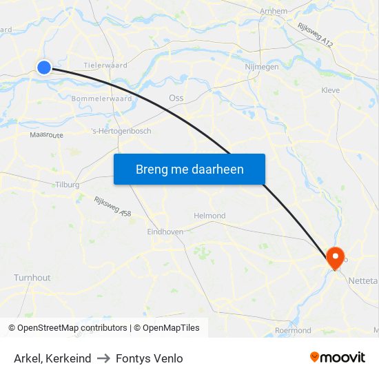 Arkel, Kerkeind to Fontys Venlo map