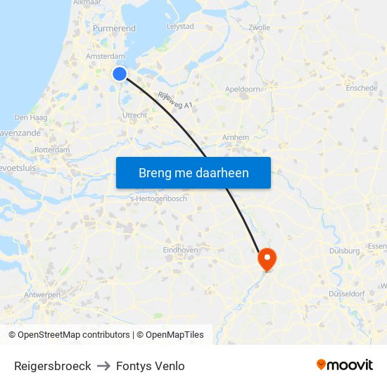 Reigersbroeck to Fontys Venlo map