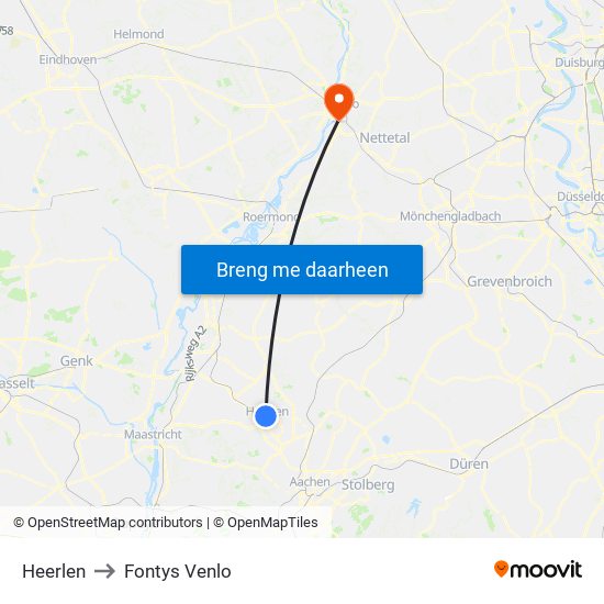 Heerlen to Fontys Venlo map