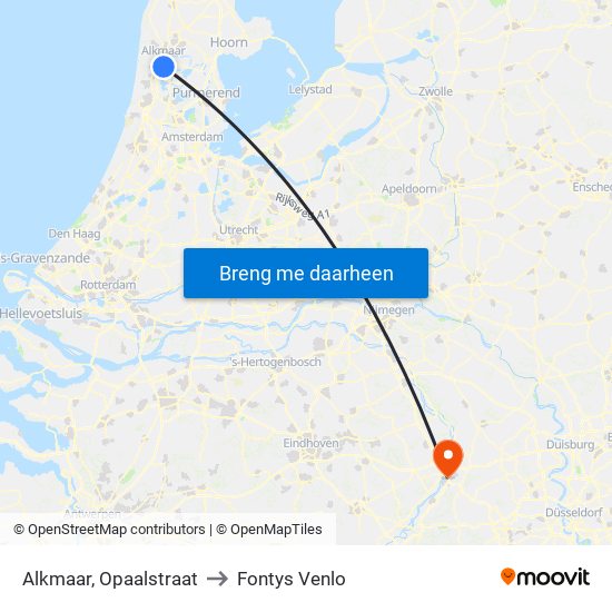 Alkmaar, Opaalstraat to Fontys Venlo map