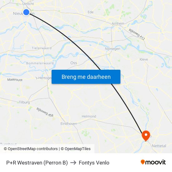 P+R Westraven (Perron B) to Fontys Venlo map