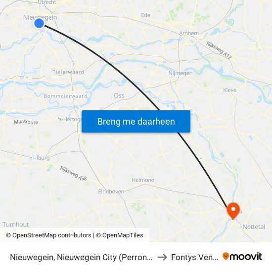 Nieuwegein, Nieuwegein City (Perron A) to Fontys Venlo map