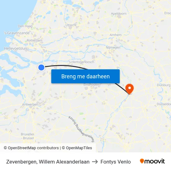 Zevenbergen, Willem Alexanderlaan to Fontys Venlo map