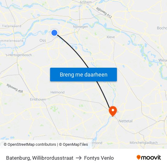 Batenburg, Willibrordusstraat to Fontys Venlo map