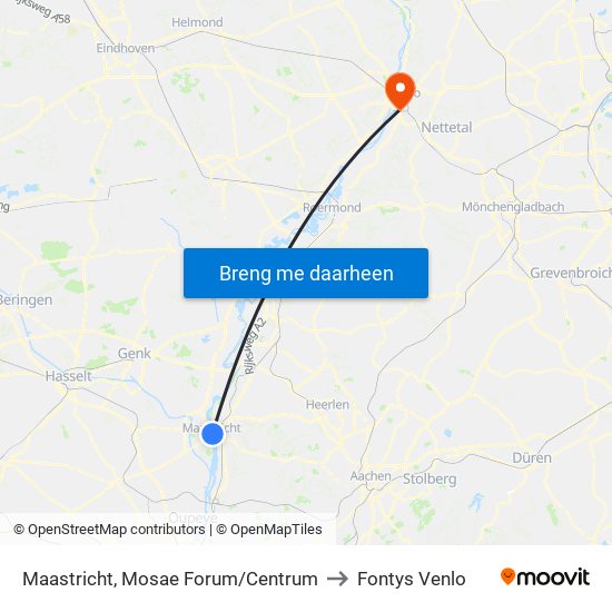 Maastricht, Mosae Forum/Centrum to Fontys Venlo map