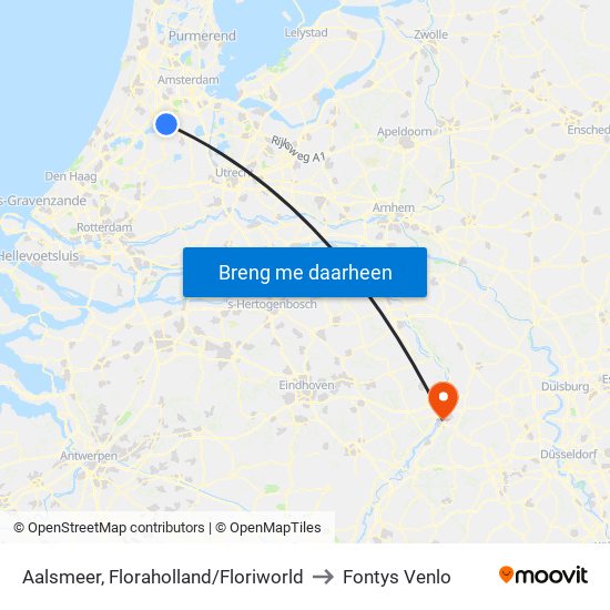 Aalsmeer, Floraholland/Floriworld to Fontys Venlo map