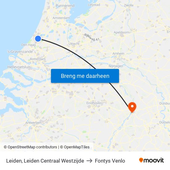 Leiden, Leiden Centraal Westzijde to Fontys Venlo map