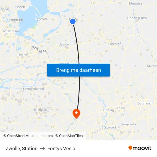 Zwolle, Station to Fontys Venlo map