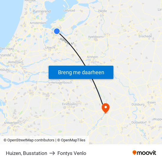 Huizen, Busstation to Fontys Venlo map