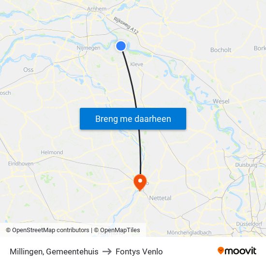 Millingen, Gemeentehuis to Fontys Venlo map