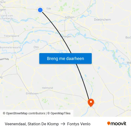 Veenendaal, Station De Klomp to Fontys Venlo map
