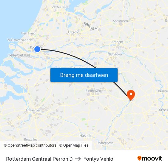 Rotterdam Centraal Perron D to Fontys Venlo map