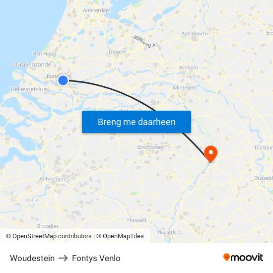 Woudestein to Fontys Venlo map