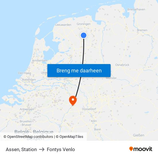 Assen, Station to Fontys Venlo map