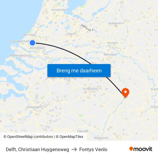Delft, Christiaan Huygensweg to Fontys Venlo map