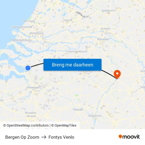 Bergen Op Zoom to Fontys Venlo map