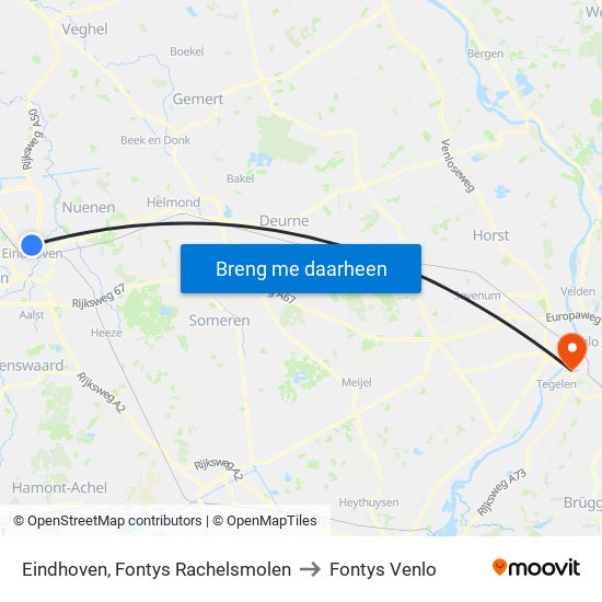 Eindhoven, Fontys Rachelsmolen to Fontys Venlo map