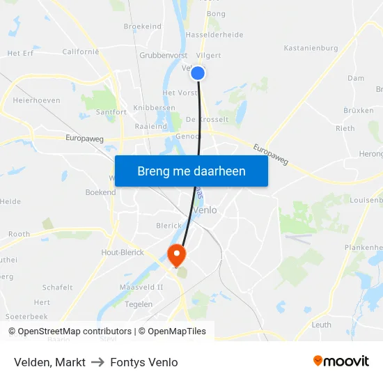 Velden, Markt to Fontys Venlo map