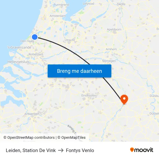 Leiden, Station De Vink to Fontys Venlo map