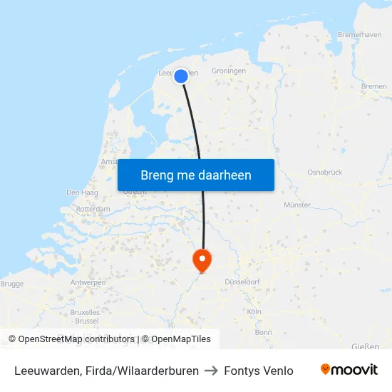 Leeuwarden, Firda/Wilaarderburen to Fontys Venlo map