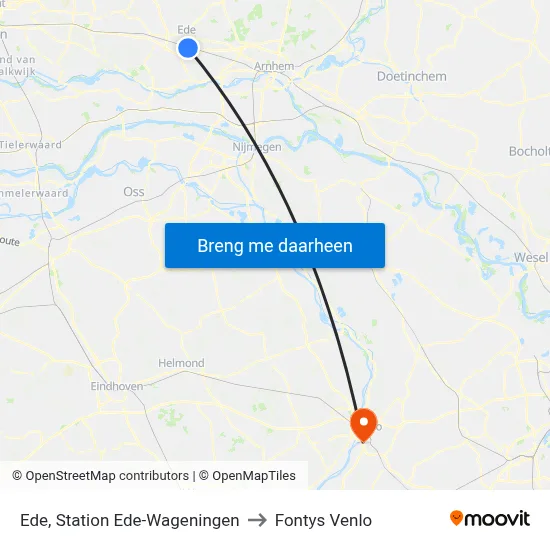 Ede, Station Ede-Wageningen to Fontys Venlo map