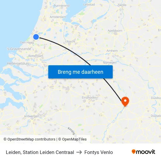 Leiden, Station Leiden Centraal to Fontys Venlo map