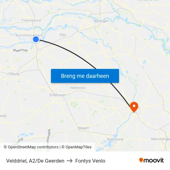 Velddriel, A2/De Geerden to Fontys Venlo map