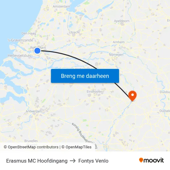 Erasmus MC Hoofdingang to Fontys Venlo map