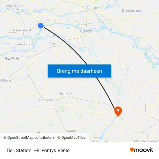 Tiel, Station to Fontys Venlo map