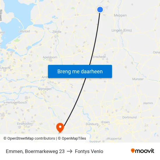 Emmen, Boermarkeweg 23 to Fontys Venlo map